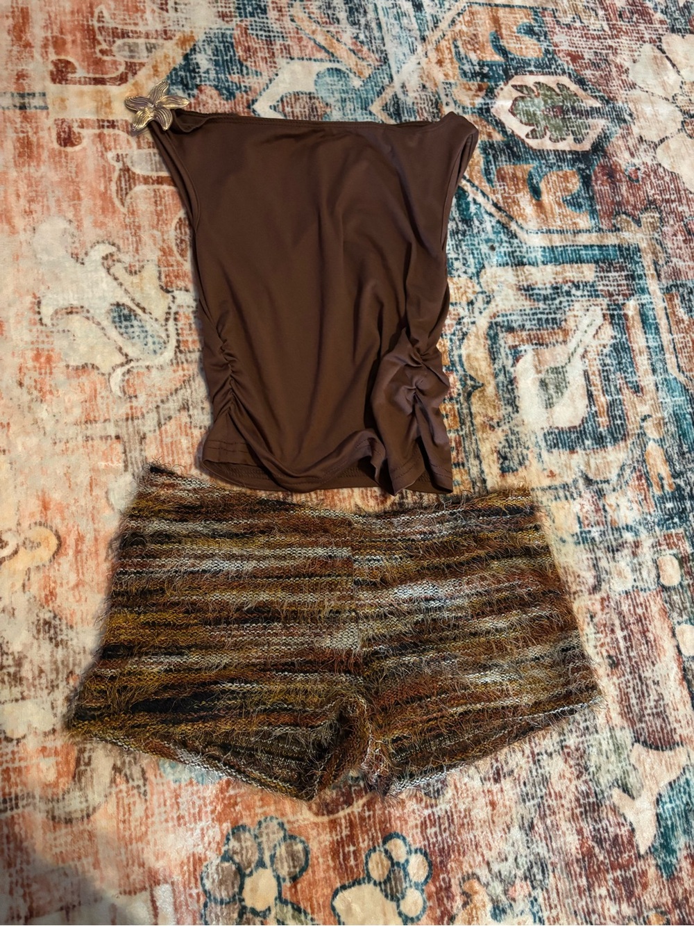 Brown Women’s Shorts - Textured Multicolor Knit Shorts